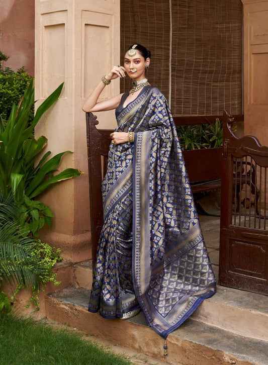 Blue Wevon Brocade Designer Viscose Silk Saree