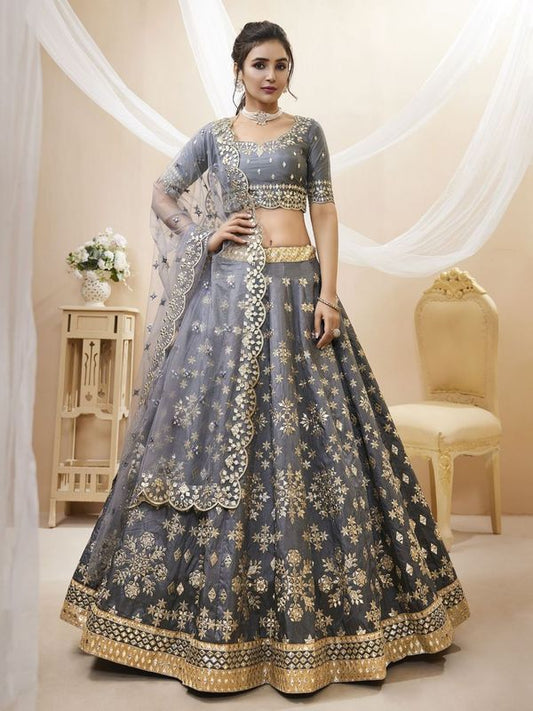 Grey Women's Art Silk Embroidery Lehenga Choli