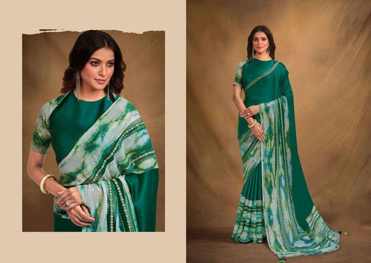 Rama Designer Embroidery & Stone Work Satin Crepe Saree