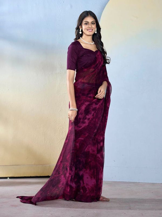 Wine Designer Printed Georgette Saree