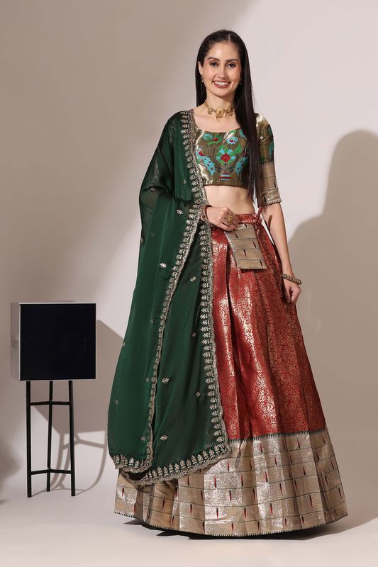 Maroon Jacquard Jacquard Work Lehenga