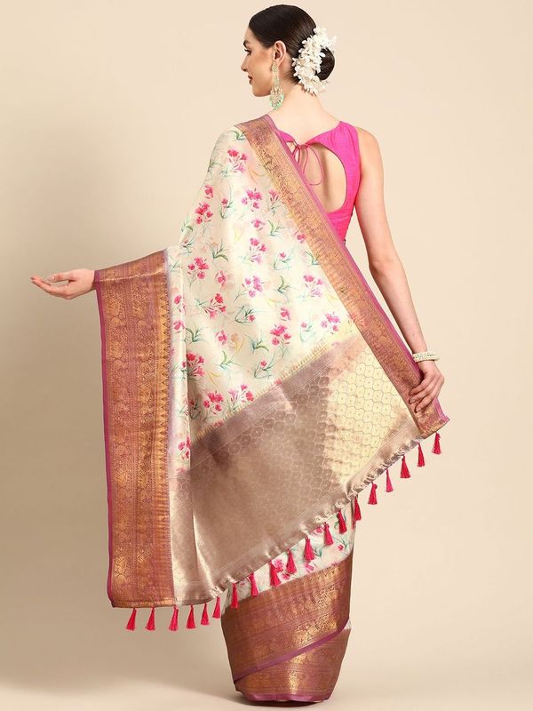 Beige Women Art Silk Digital Print Saree