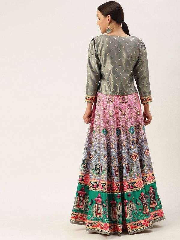 Ethnic Motifs Digital Print Shiney Satin Croptop Lehenga Choli With Blouse For Women and Girls