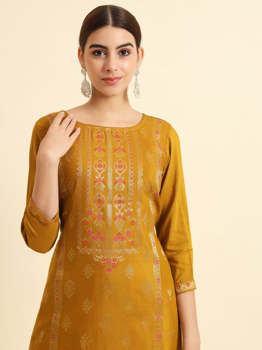 Mustard Silk blend Straight Kurta