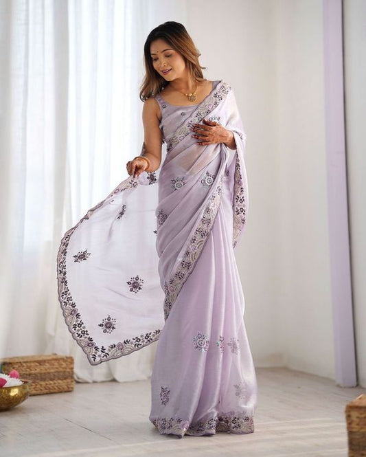 Lavender Coding & Sequance Embroidery Work Burburry Saree