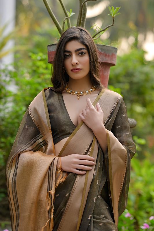 Coffee Zari Woven Butti With Zari Woven Pallu Saree