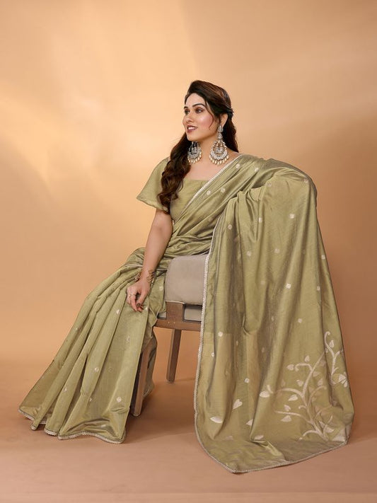 Green Wevon Designer Chanderi Silk Saree