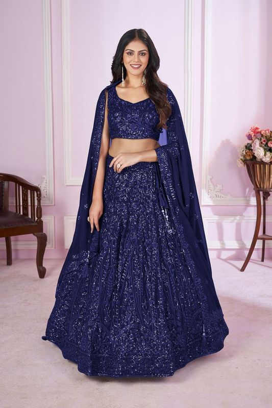 Blue Women's Georgette Embroidery Lehenga Choli