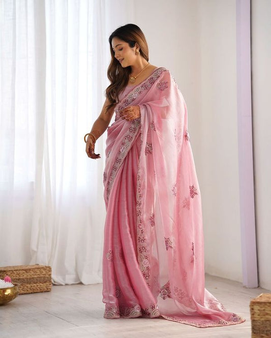 Gajri Coding & Sequance Embroidery Work Burburry Saree