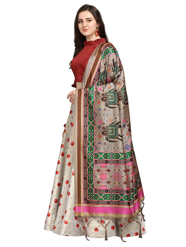 Bandhni Patola Type Digital Print Shiney Satin Croptop Lehenga Choli With Blouse For Women and Girls