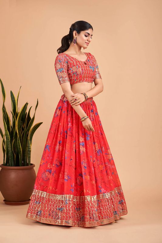 Digital Print Satin Silk Fabric Stitched Lehenga Choli With Jequared Blouse and Assami Silk Thread Work Dupatta For Women and Girls In Festive Party And Traditional Wear