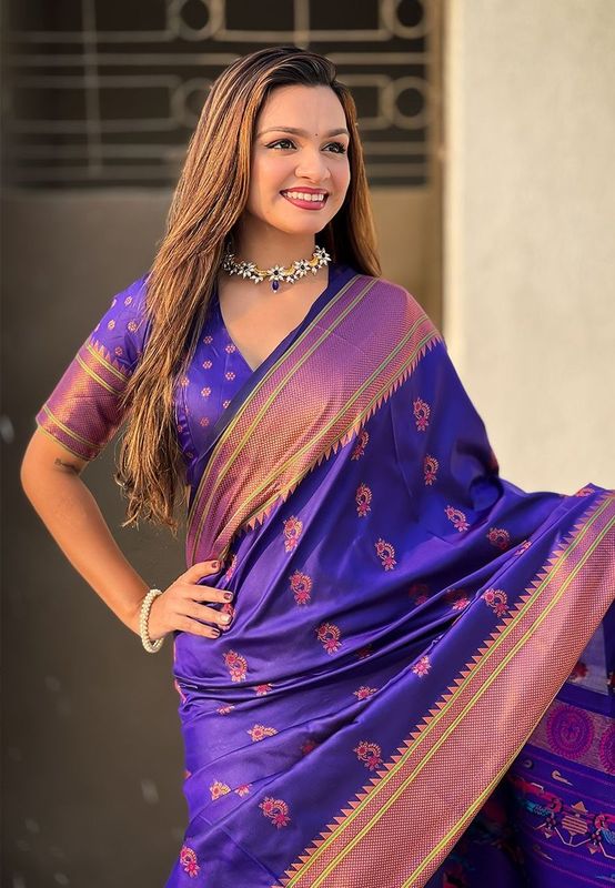 Violet Color Soft  Silk Fabric Graceful Wevon Nath Meenakari Designer Saree