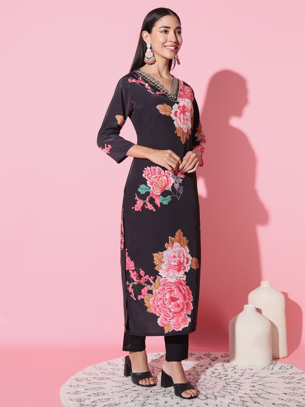 Black Muslin Straight Kurta