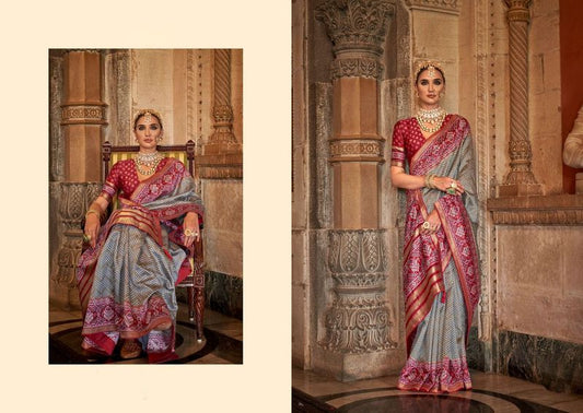 Grey Weaving Designer & Printed Silk Saree