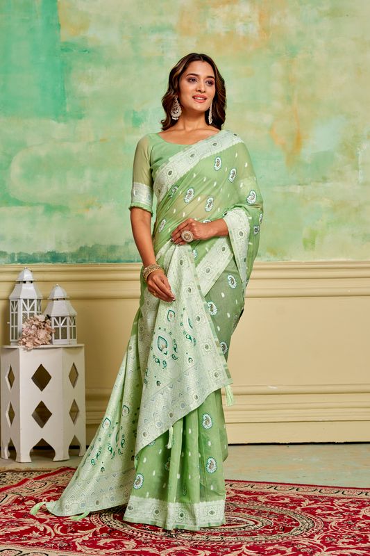 Pista Wevon Designer Cotton Saree