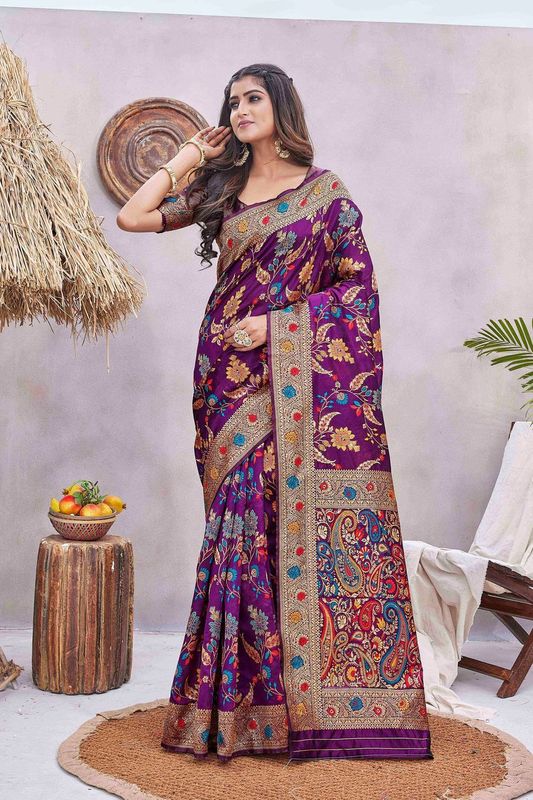 Purple Color Glamorous Wevon Jacquard Designer Silk Blend Wedding Season Saree