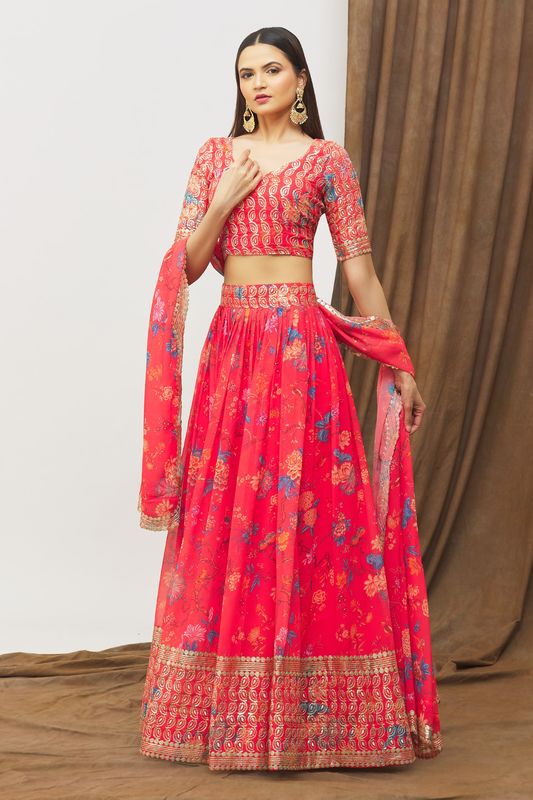 Digital Print Satin Silk Fabric Stitched Lehenga Choli With Jequared Blouse and Assami Silk Thread Work Dupatta For Women and Girls In Festive Party And Traditional Wear