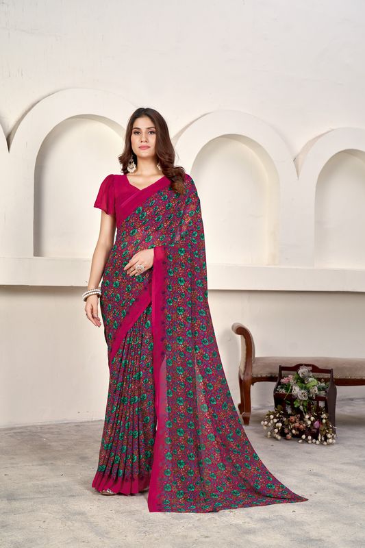 Pink Designer Printed Weight Less Saree