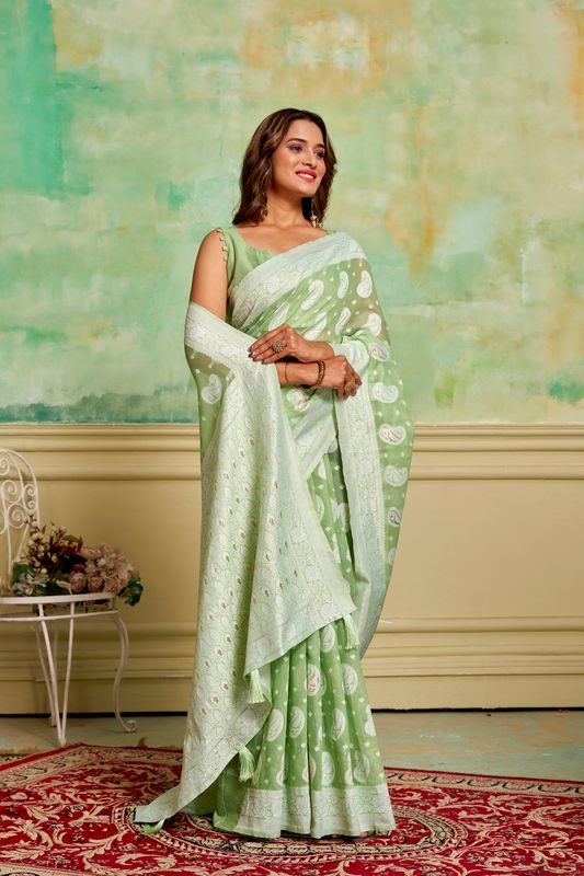 Pista Wevon Designer Cotton Saree