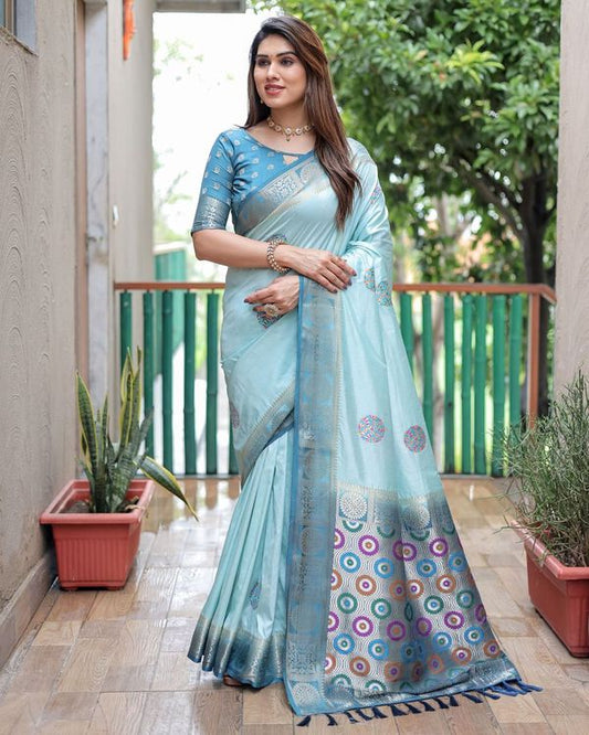 Blue Wevon Designer Dola Silk Saree