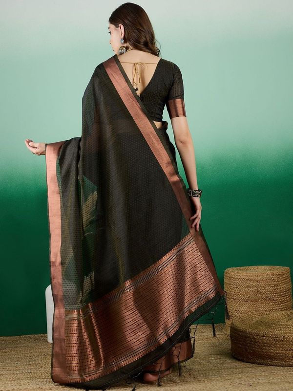 Black Wevon Designer Khadi Organza Saree