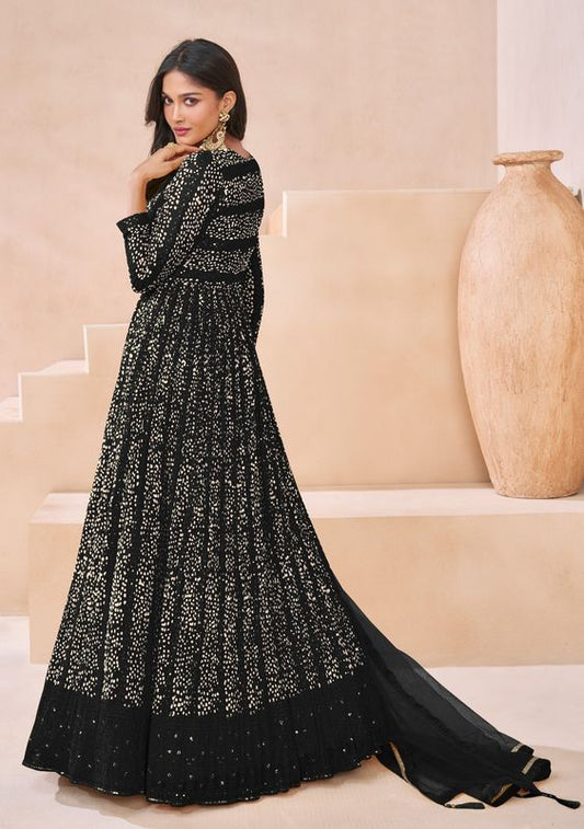 Black Color Bollywood Style Heavy Anarkali Dress For Wedding Reception Wear