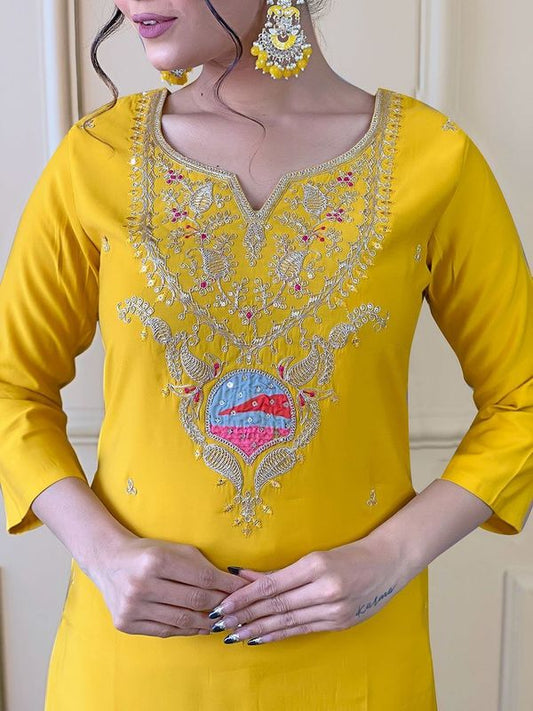 Yellow Viscose Straight Kurta