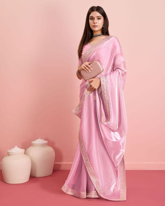 Pink Embroidery Work Lace Blouse Jimmy Choo Saree