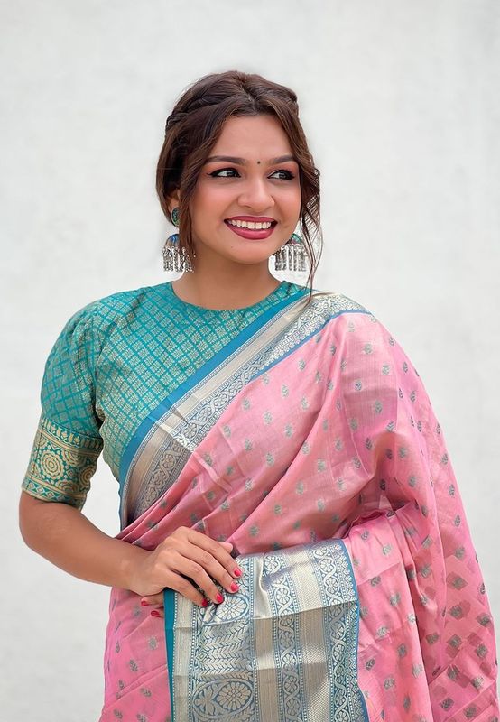Pink Wevon Jari Designer Tissue Silk Saree