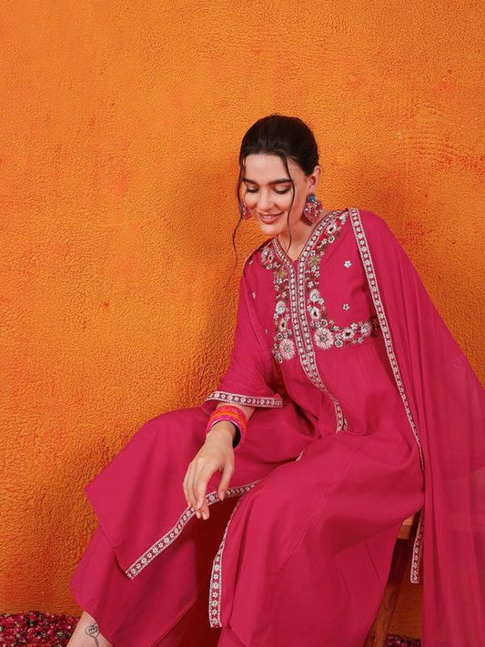 Pink Color Beautiful Partywear Readymade Salwar Kameez