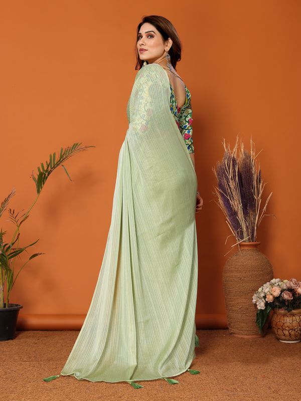 Pista Solid & Digital Printed Blouse Polyester Zari Saree