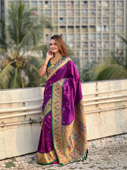 Meenakari Designer Soft Silk Ethnic Partywear Purple Color Saree