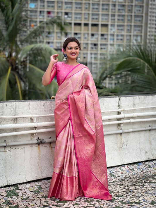 Pink Color Tissue Silk Weaving Jari Designer Traditional Saree