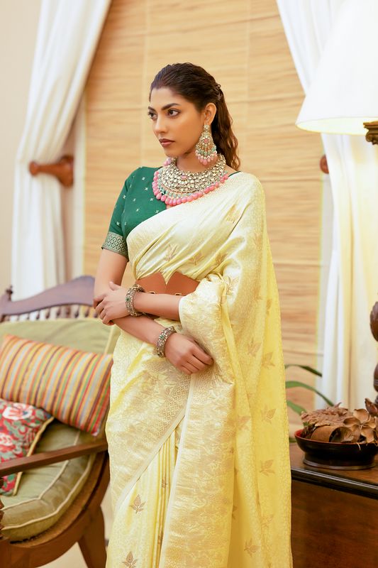 Yellow Zari Woven Satin Silk Saree