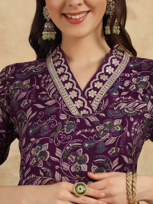 Wine Chanderi  Straight Kurta