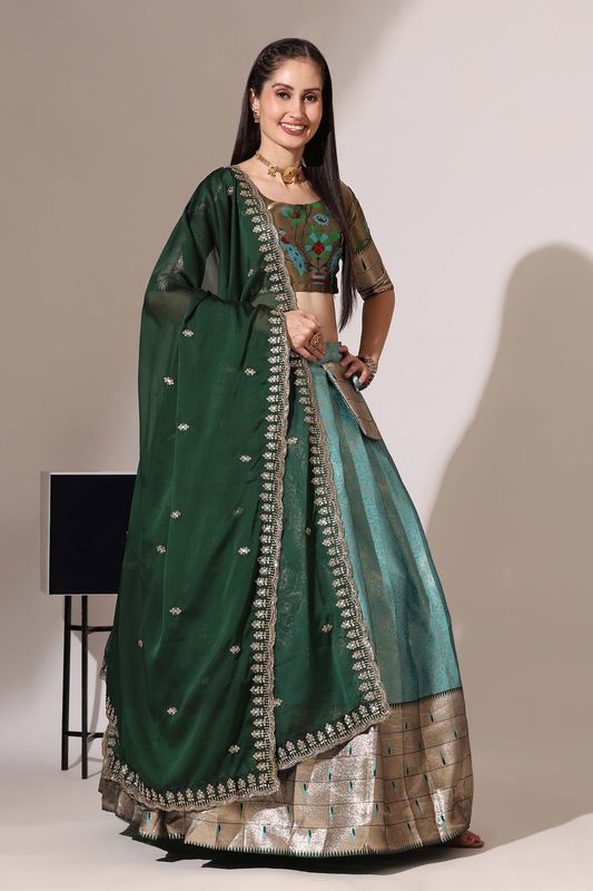 Light Blue Jacquard Jacquard Work Lehenga