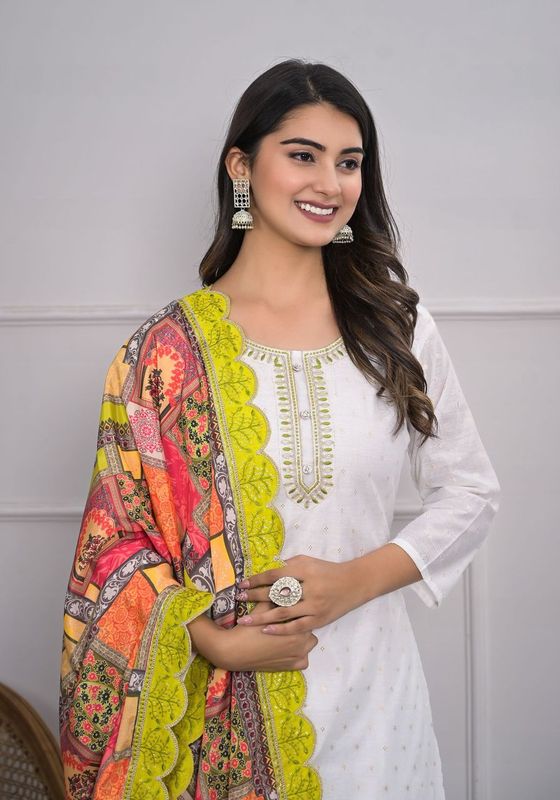 White Color Viscoce Silk Fabric Designer Embroidery Work Salwar Kameez For Ceremonial Looks