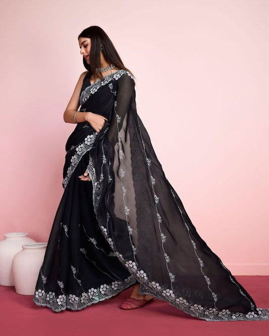 Black Sequance Embroidery Work Jimmy Choo Saree