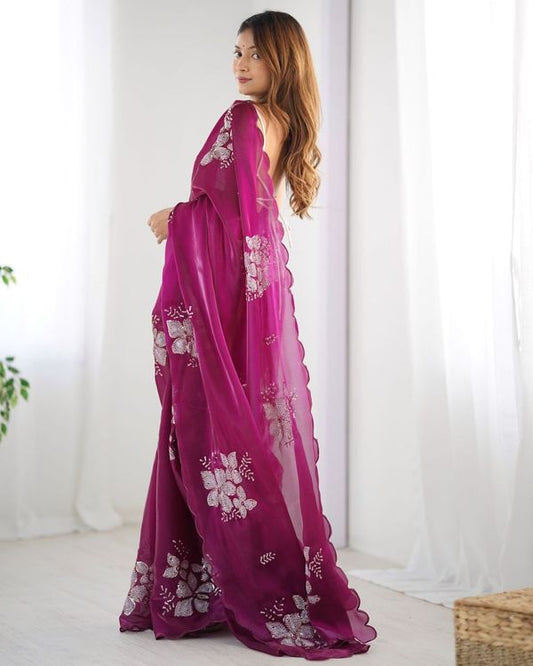 Wine Color Bollywood Style Designer Sequance Embroidery Work Jimmy Choo Saree