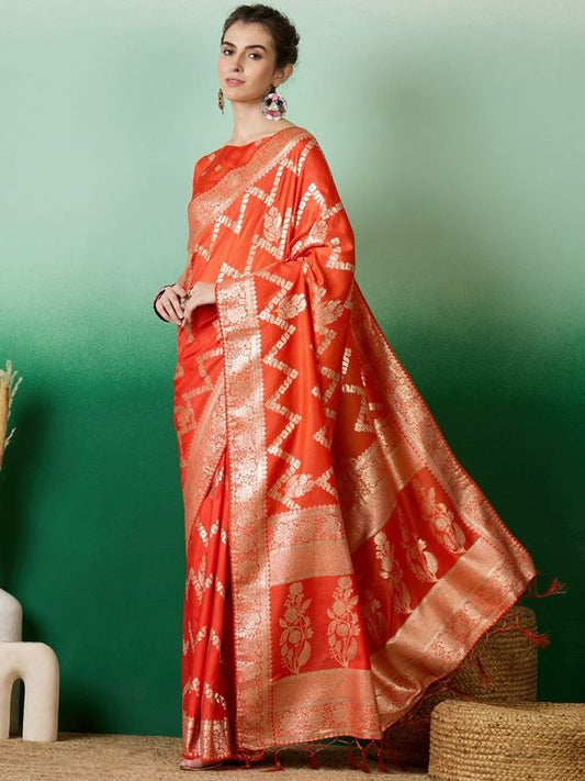 Orange Wevon Designer Staple Dola Cotton Saree