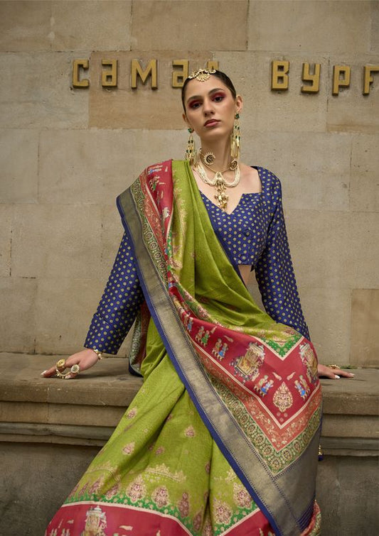 Green Weaving Jari Designer & Printed P V Silk Saree