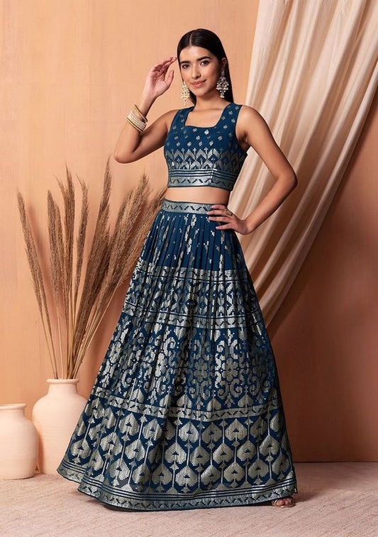 Blue Color Sequins Embroidered Bridesmaid Ceremonial Lehenga Choli