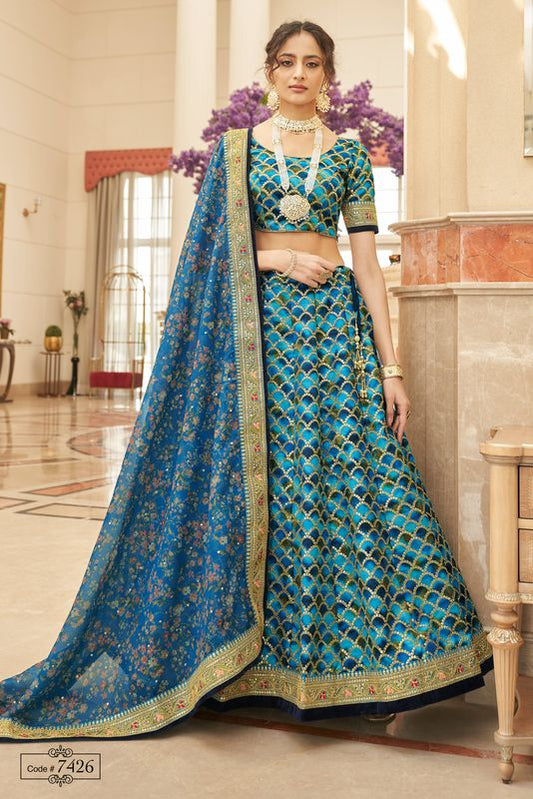 Blue Women's Art Silk Embroidery Lehenga Choli