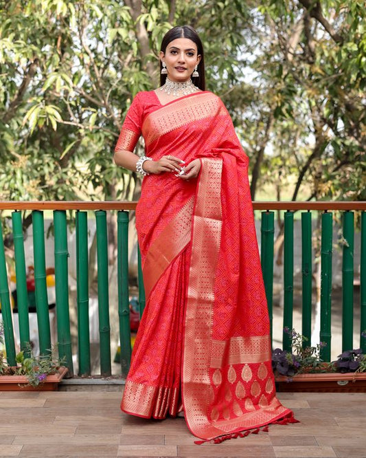 Red Weaving Bandhej Patola Designer Handloom Silk Saree