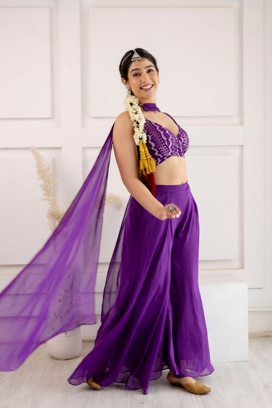 Purple Embroidered Palazzo Set