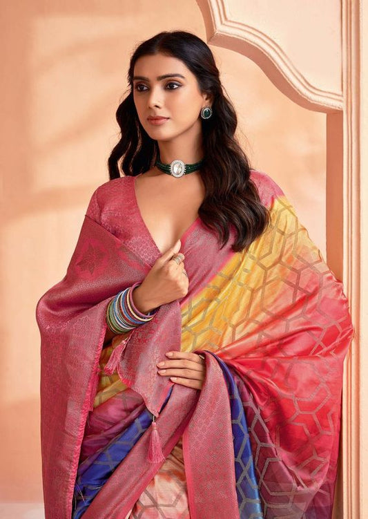 Red Wevon Jacquard Designer Organza Jacquard Saree