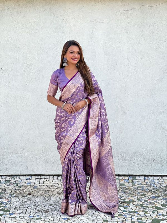 Purple Wevon Jari Designer Banarasi Silk Saree