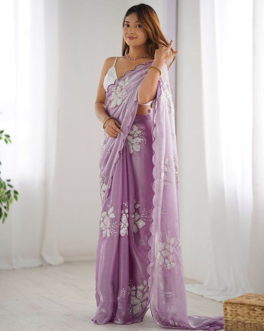 Lavender Color Bollywood Style Designer Sequance Embroidery Work Jimmy Choo Saree