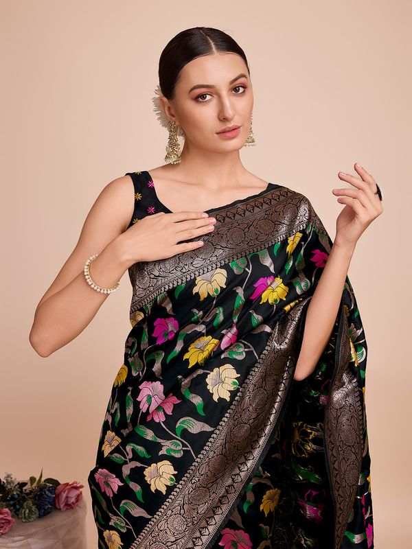 Black Weaving Meenakari Designer Paithani Silk Saree
