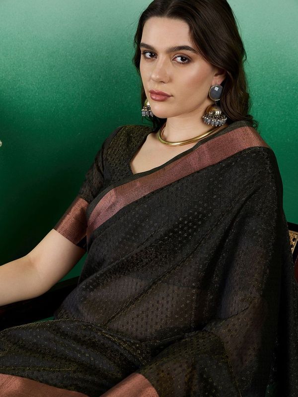 Black Wevon Designer Khadi Organza Saree